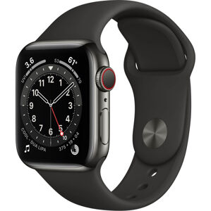 Apple Apple Watch Series 6 GPS + Cellular, 44mm Graphite Stainless Steel Case with Black Sport Band - Regular