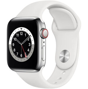 Apple Apple Watch Series 6 GPS + Cellular, 44mm Silver Stainless Steel Case with White Sport Band - Regular