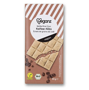 Veganz Biela čokoláda s kávovými zrnkami, Bio 80 g
