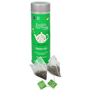 English Tea Shop Čistý zelený čaj - plechovka s 15 bioodbouratelnými pyramídkami - ZĽAVA - stlačená plechovka