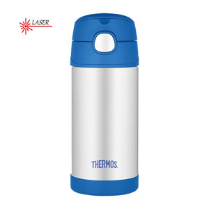 Thermos FUNtainer Detská termoska s slamkou - strieborná / modrá 355 ml