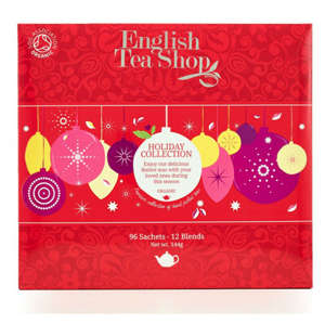 English Tea Shop Darčeková sada Vianočné ozdoby červené BIO v papierovej kazete 96 pyramidek