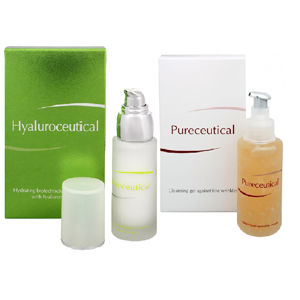 Herb Pharma Hyaluroceutical - hydratačná biotechnologická emulzia 30ml + Pureceutical - čistiaci gél proti jemným vráskam 125ml