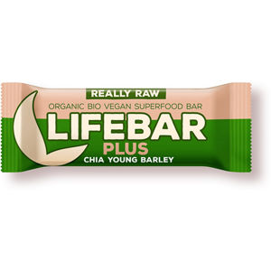 Lifefood Bio tyčinka Lifebar Plus chia semienka a mladý jačmeň 47 g
