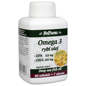 MedPharma Omega 3 Rybí olej Forte (EPA 315 mg + DHA 245 mg) 60 tob. + 7 tob. ZD ARMA -ZĽAVA - poškodený zafarbený obal