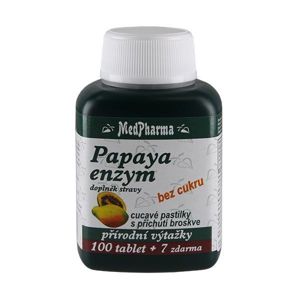 MedPharma Papaya enzým - cmúľanie pastilky bez cukru s príchuťou broskyne 100 tbl. + 7 tbl. ZD ARMA