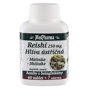 MedPharma Reishi 250 mg + hliva ustricovitá + Maitake + shiitake 60 tbl. + 7 tbl. ZD ARMA -ZĽAVA - KRÁTKA EXPIRÁCIA 22.1.2021