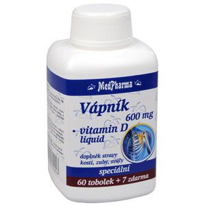 MedPharma Vápnik 600 mg + vitamín D liquid 60 tob. + 7 tob. ZADARMO